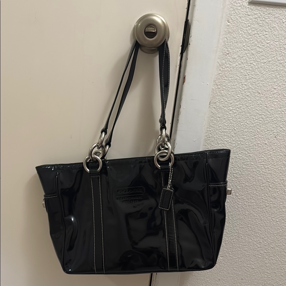 Coach Black Leather Tote Bag with Silver Hardware